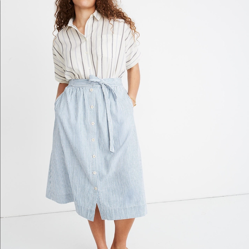Tie Palisade Button-Front Midi Skirt